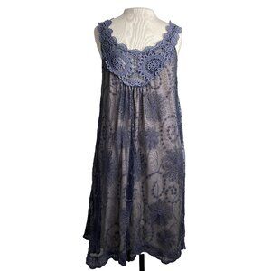 Crochet Floral Openwork Cottagecore Lace Layering Over-dyed Blue WhimsiGoth